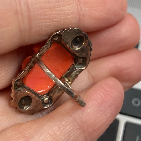 Coral Rose Silver Art Deco Style Ring size 4.25 - Picture 15 of 16